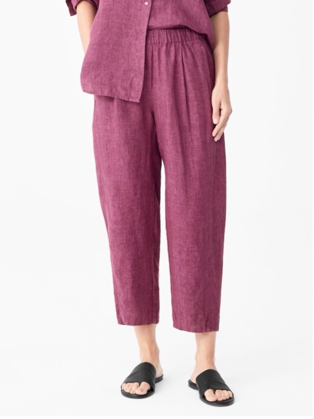 Eileen Fisher Small 100% Organic Linen Lantern Pants berry Purple